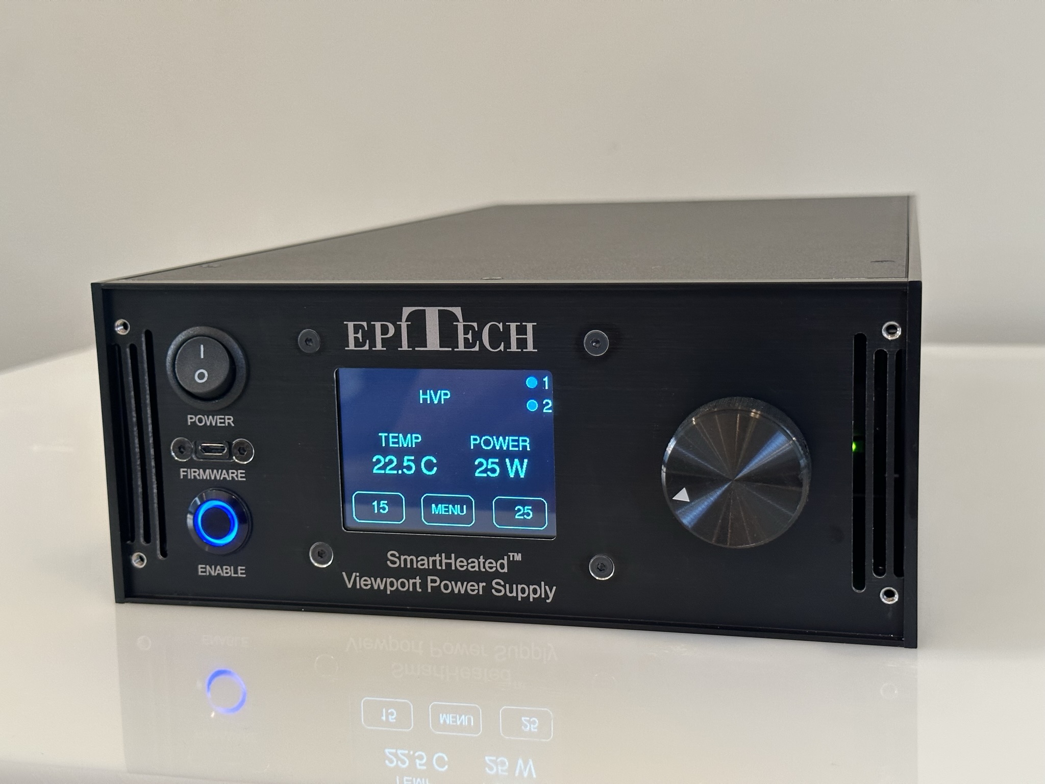 SmartHeated viewport power supply front view with temperature and power display