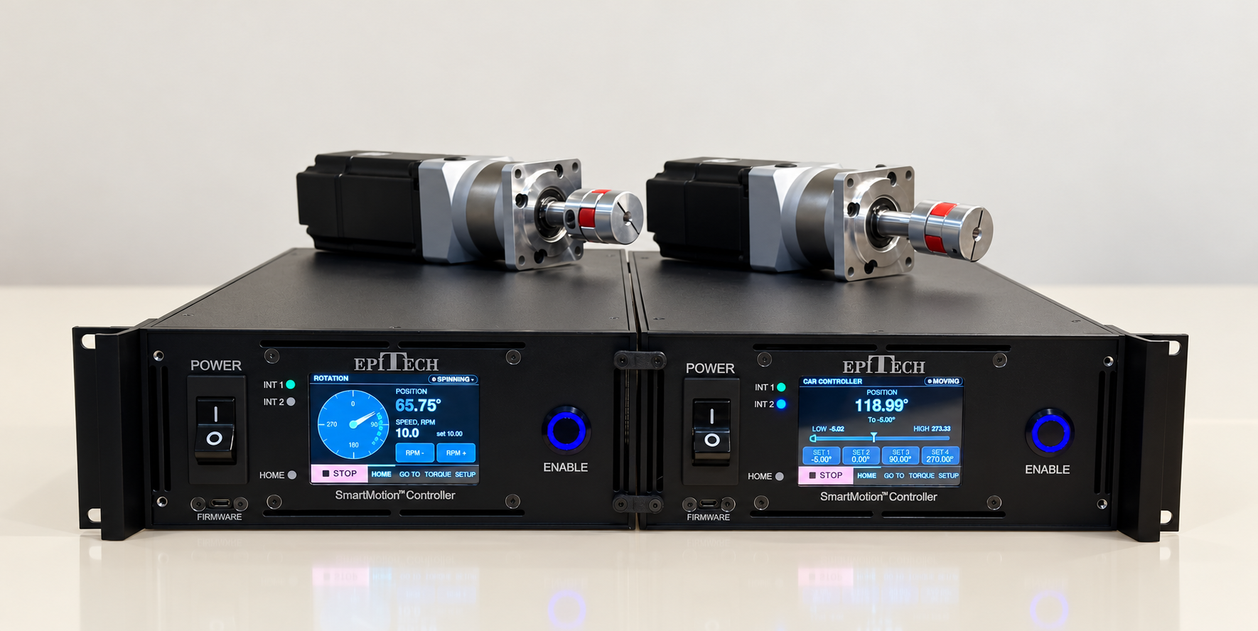 SmartMotion controller pair in a rack-width arrangement